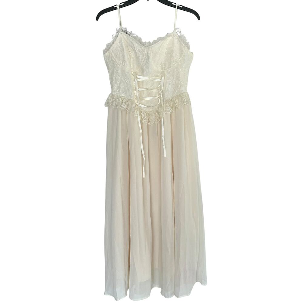 SHEIN Ivory Lace Corset Maxi Dress Size M Romantic Cottagecore Bridal NEW